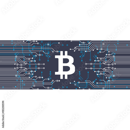 Virtual symbols of the coin bitcoin. Crypto currency. Abstract technology.