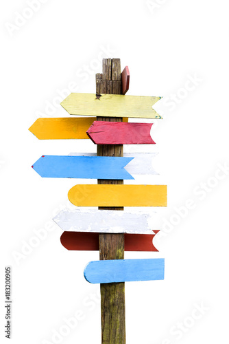 Wooden signboards pointing different directions.