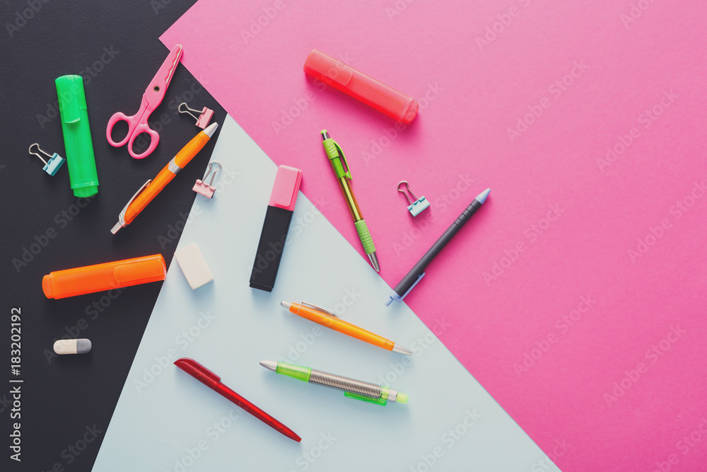 Top view of creative work space, stationery Top view of creative work space, stationery