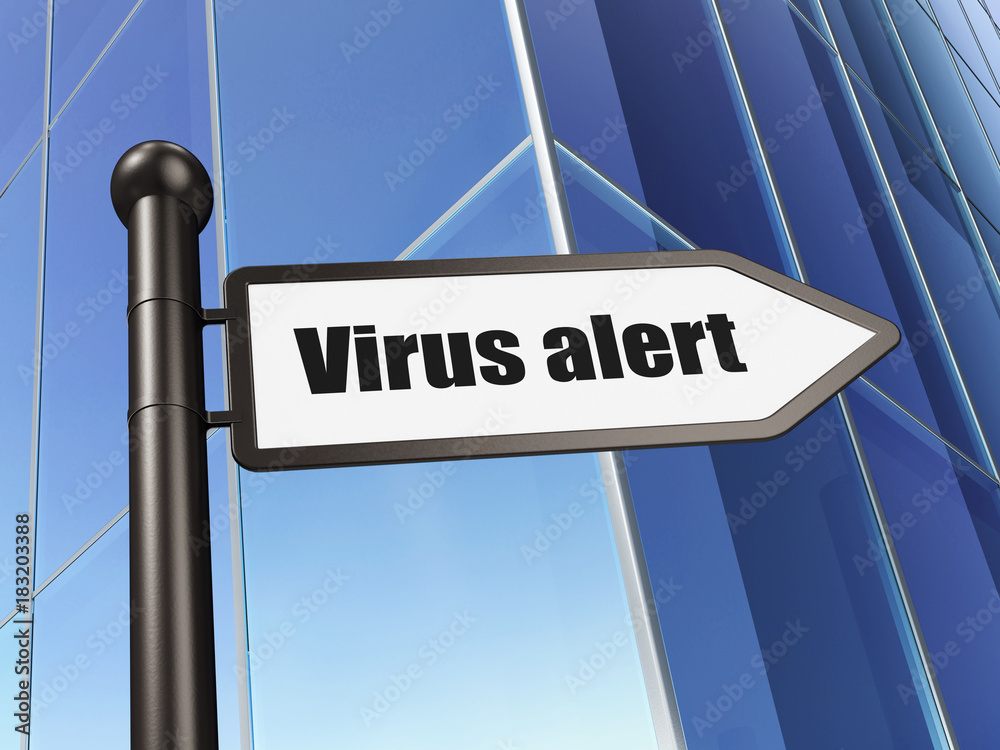 Privacy concept: sign Virus Alert on Building background, 3D rendering