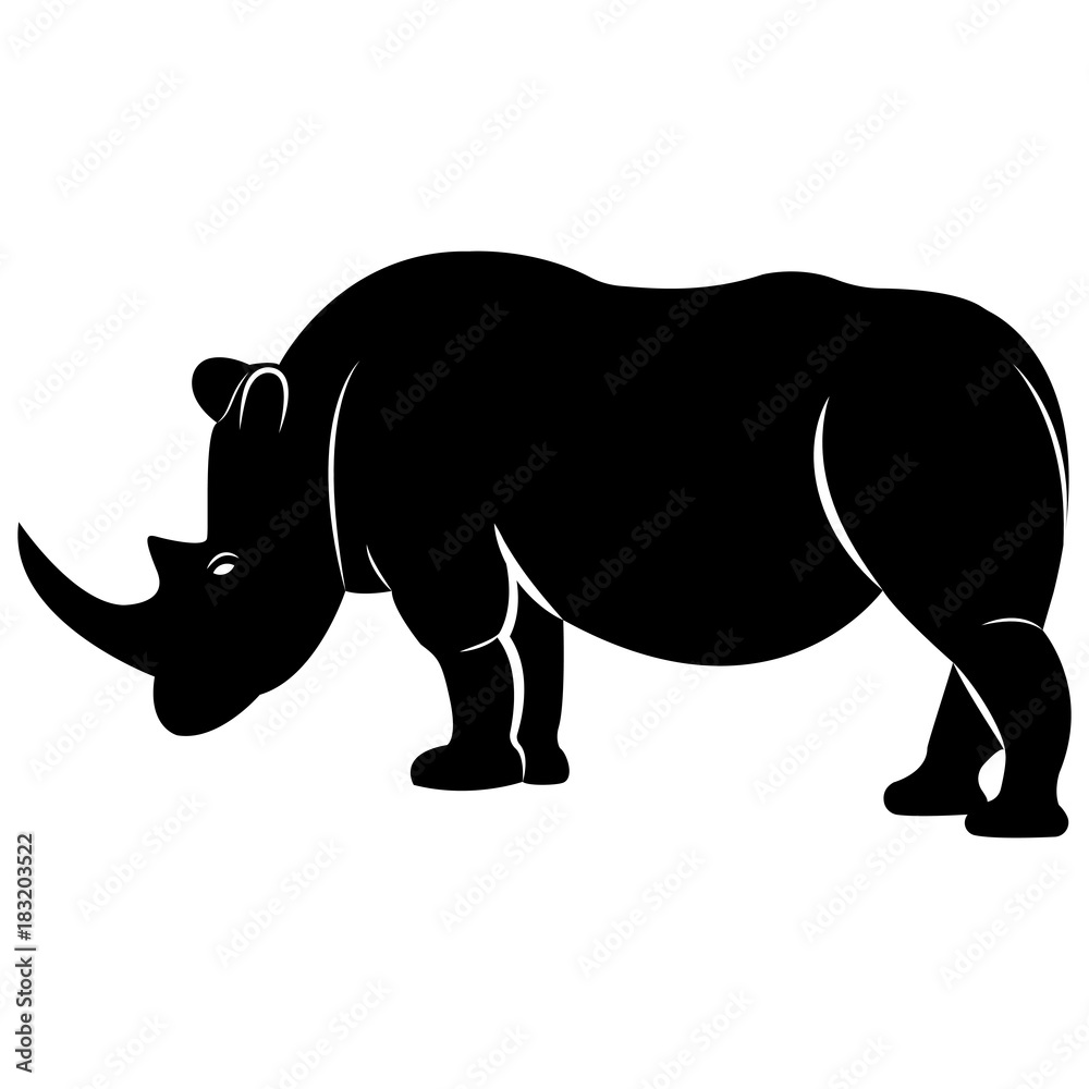 Vector, flat image of a rhino on an isolated white background