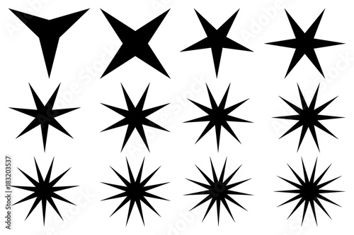 Star - vector set - black on white background