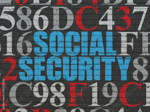 Safety concept: Painted blue text Social Security on Black Brick wall background with Hexadecimal Code