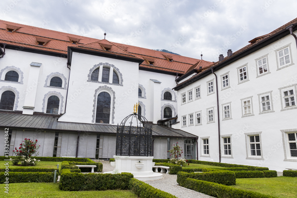 The cloister of Stift Stams, a baroque Cistercian abbey in the municipality of Stams, state of Tyrol, western Austria