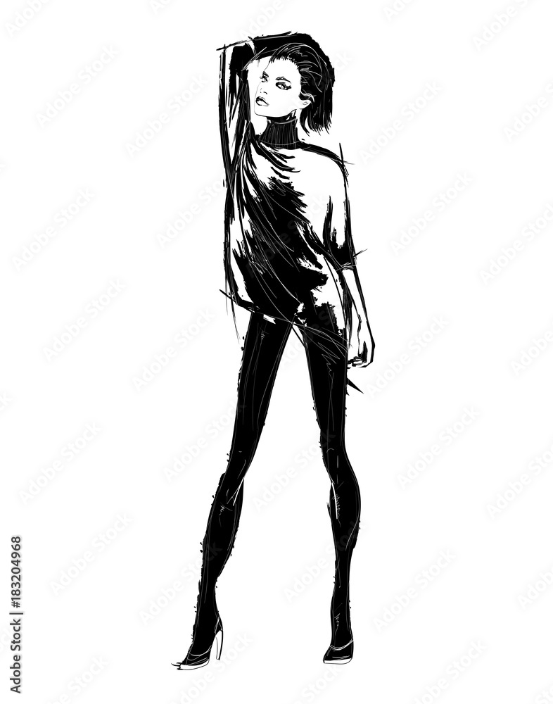Stylish image with pretty young girl. Sketch of girl Stylish image with pretty young girl. Sketch of girl