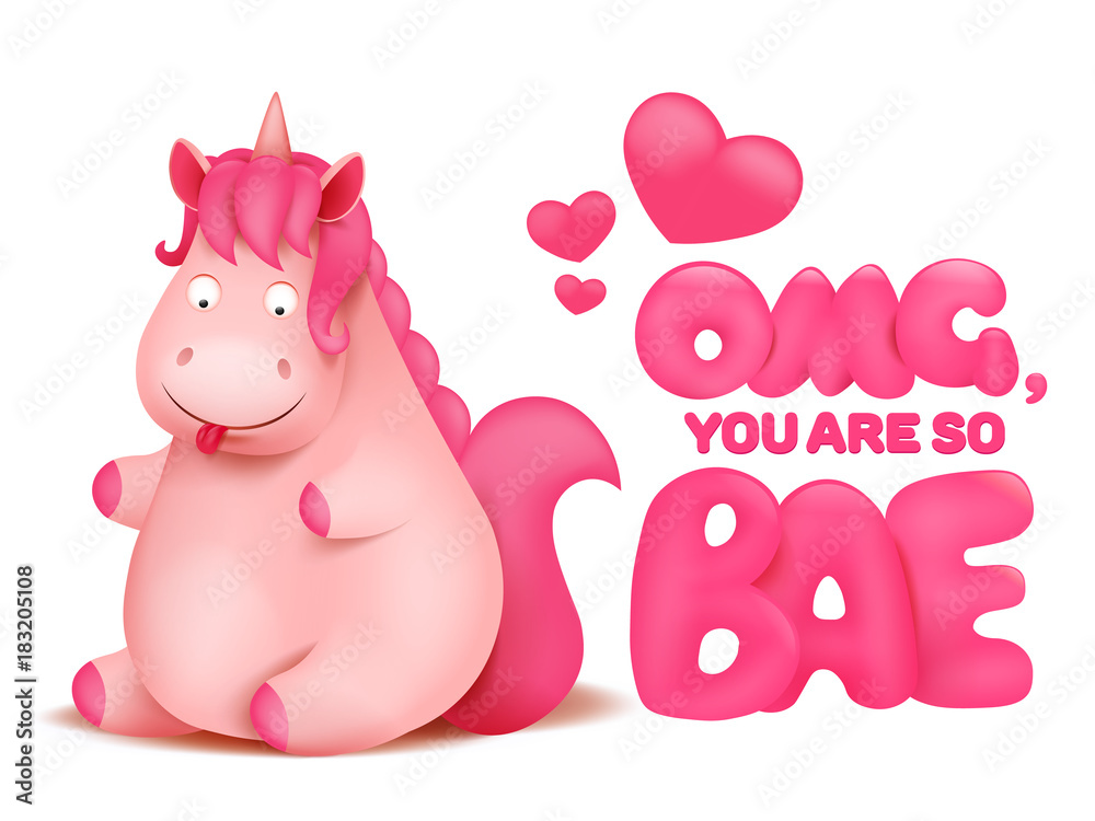 Cute pink emoticon unicorn cartoon character