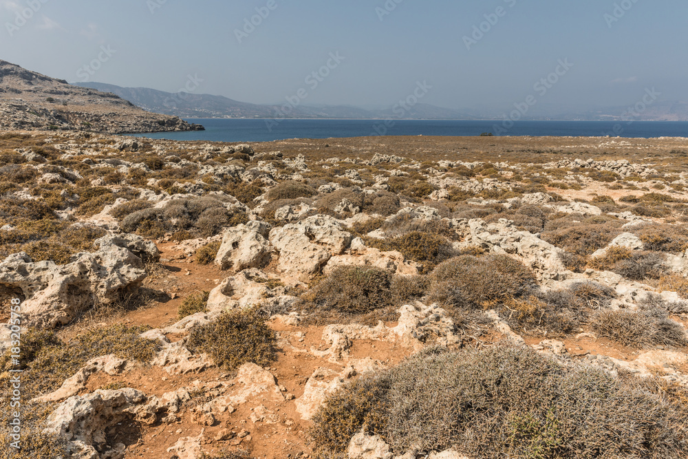 Stony landscape on the way to the Kleoboulous's tomb in Lindos on the Rhodes Island, Greece. 