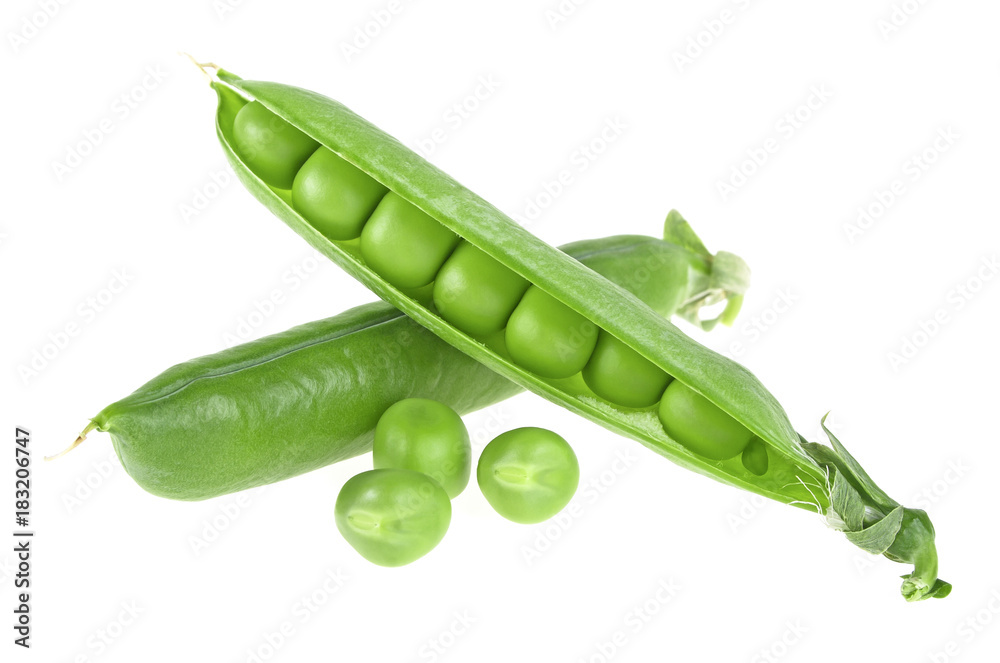 Organic green peas isolated on a white background Organic green peas isolated on a white background