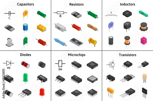 Vászonkép Big vector set of izometric electronic components