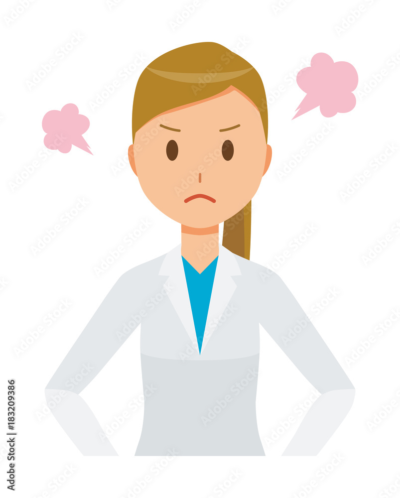 A woman doctor in a white suit is angry A woman doctor in a white suit is angry