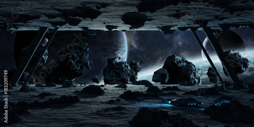 Fototapeta Naklejka Na Ścianę i Meble -  Astronauts exploring an asteroid spaceship 3D rendering elements of this image furnished by NASA