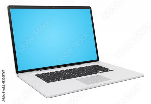 Modern silver laptop 3D rendering