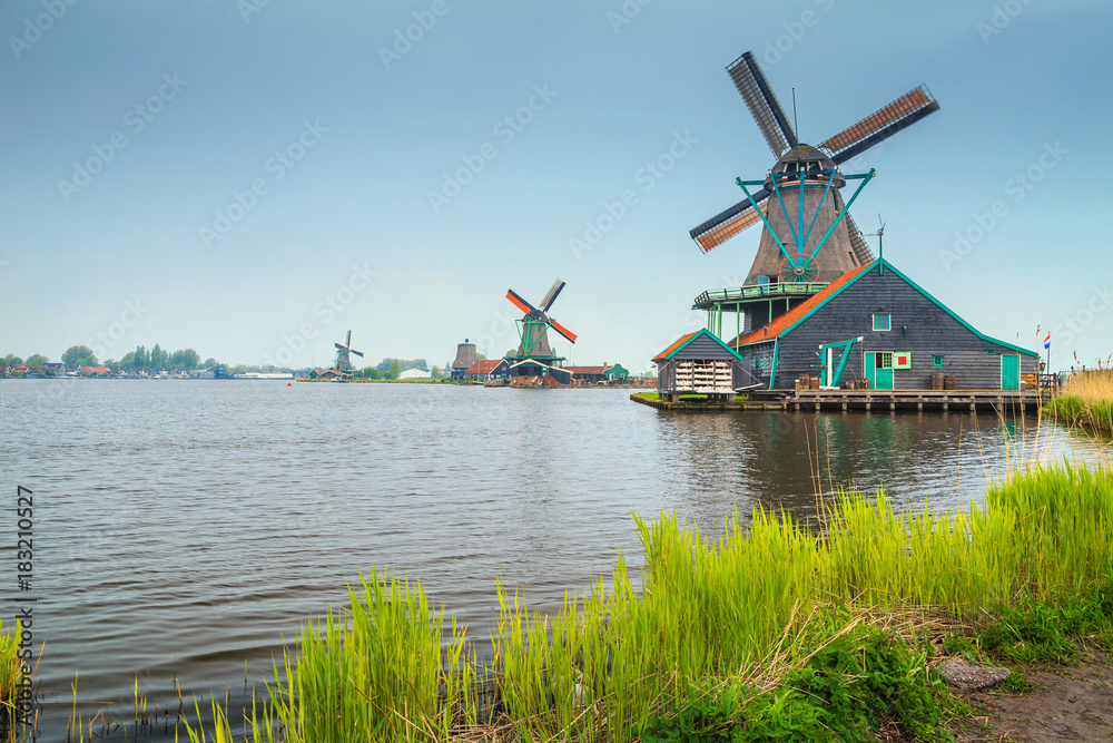 Spectacular dutch touristic village Zaanse Schans, near Amsterdam, Netherlands, Europe