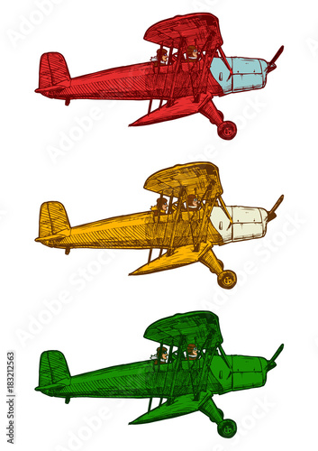 Vector drawing of airplane stylized as engraving
