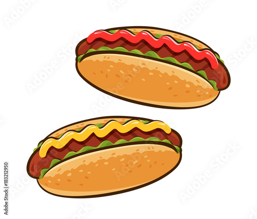 Hot dogs. American food, sandwich concept. Cartoon vector illustration