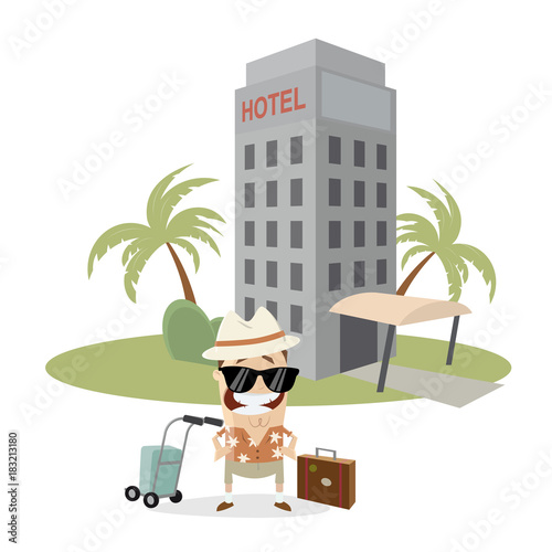 tourist in front of a hotel