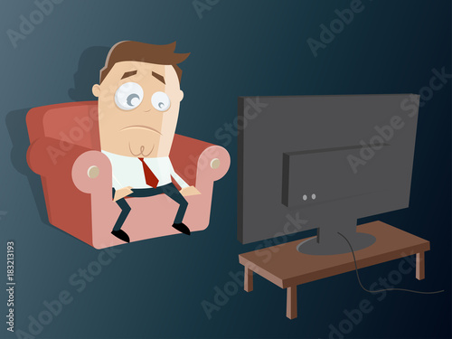 cartoon man watching tv