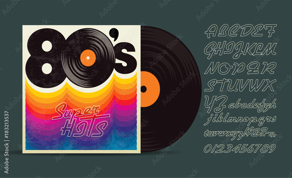 80's music mix. Vintage retro font. Fashion, graphic background style. Disco party dance night night. popular playlist. Easy editable for Your design. Stock Vector | Adobe Stock