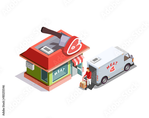 Butcher Shop Isometric Composition