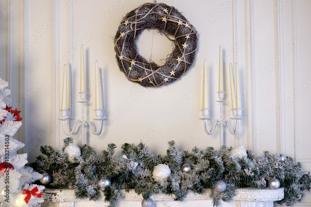 christmas studio decoration with bench and christmas tree christmas studio decoration with bench and christmas tree