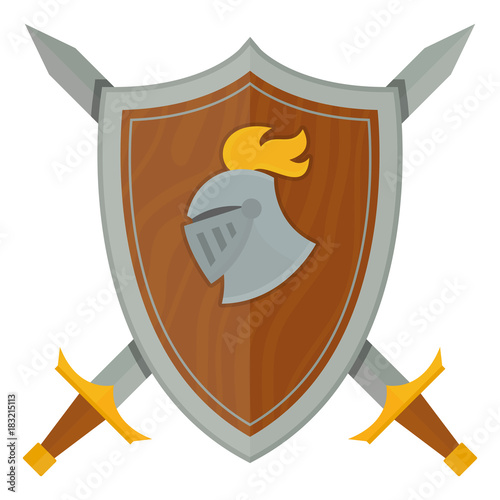 Knights shield medieval weapons heraldic knighthood protection medieval kingdom gear knightly vector illustration.
