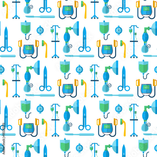 Ambulance medicine health emergency hospital urgent pharmacy medical support paramedic treatment seamless pattern background vector illustration