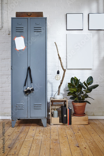 vintage locker in urban loft modern decoration