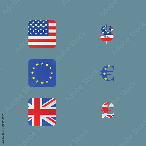 Currency symbols. Painted by hand with brush and ink.