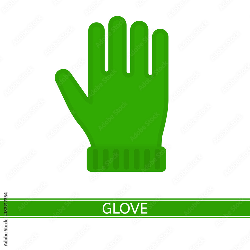 Vector illustration of warm winter glove isolated on white background in flat style.