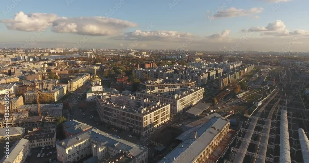 The camera moves over railway station and grand central. Aerial drone footage The camera moves over railway station and grand central. Aerial drone footage