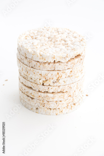 Round rice cakes/ crackers, on white background.