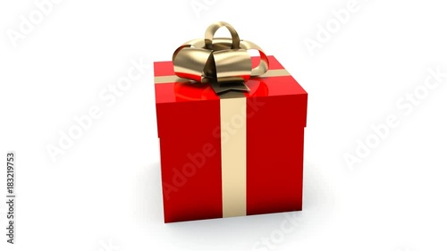 Red gift box with golden ribbon. Seamless looping.