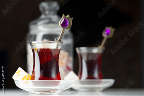 Traditional turkish tea close up