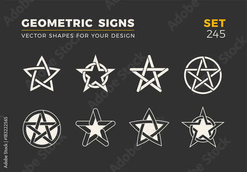 Set of eight minimalistic trendy shapes. Stylish vector logo emblems for Your design. Simple  geometric signs collection.