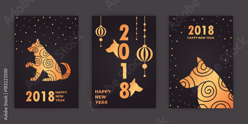 2018 new year. Chinese New Year. dog. set of vector cards