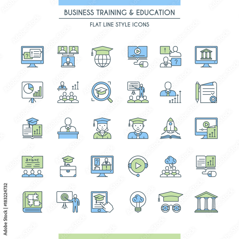 Business training and education icon set