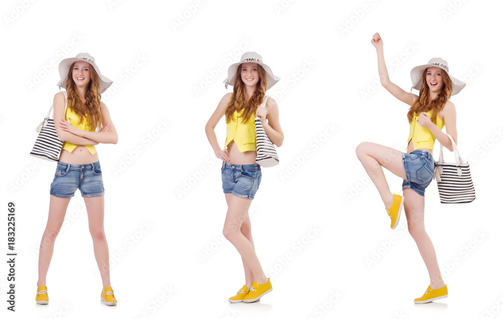 Young girl with panama in fashion concepts siolated on white Young girl with panama in fashion concepts siolated on white