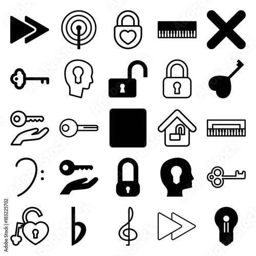 Set of 25 key filled and outline icons