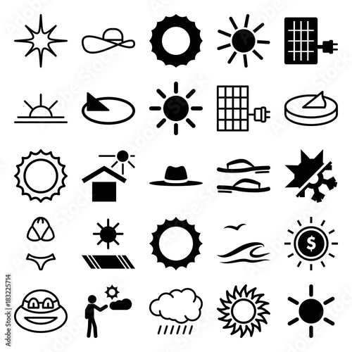 Set of 25 sun filled and outline icons
