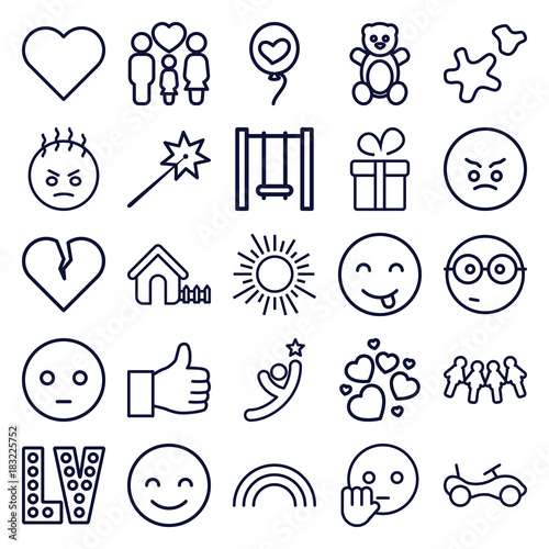 Set of 25 happy outline icons