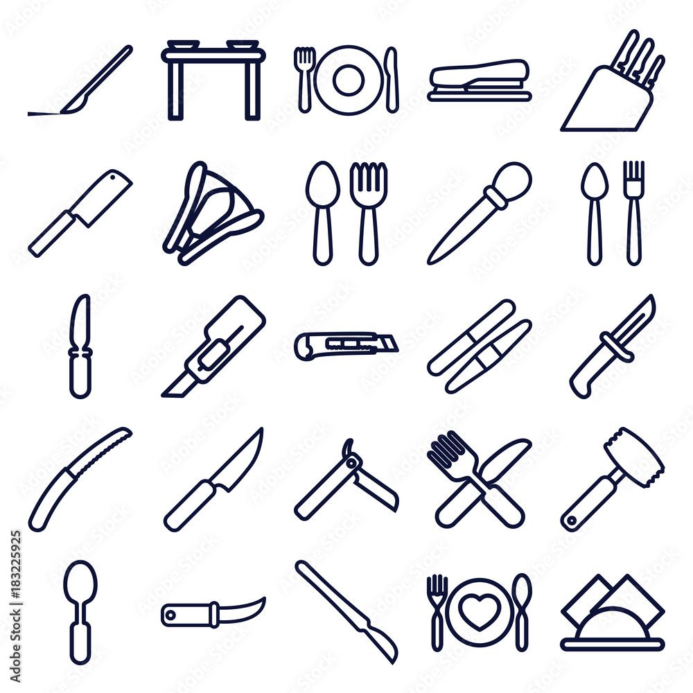 Set of 25 knife outline icons Set of 25 knife outline icons
