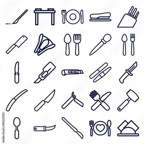 Set of 25 knife outline icons