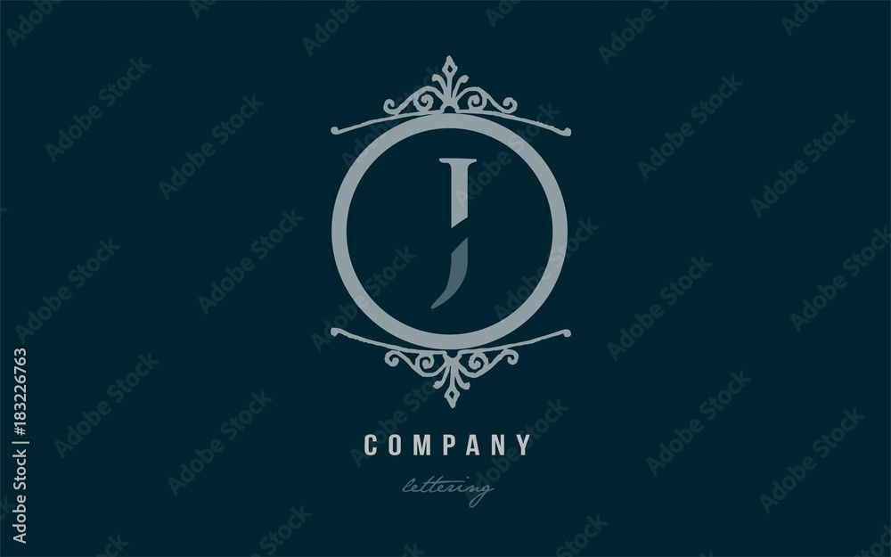 j blue decorative monogram alphabet letter logo icon design