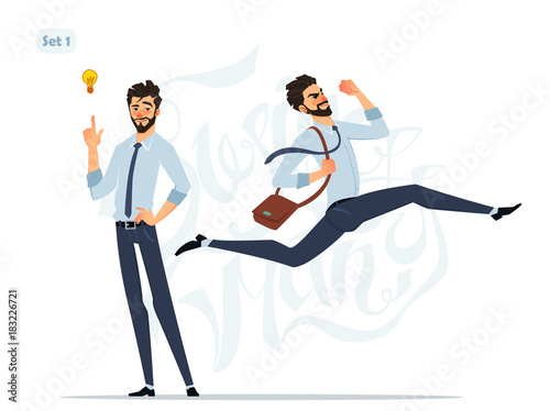 Businessman in different emotions and expressions. Businessperson in casual office look.
