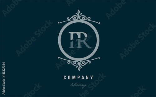 fr f r blue decorative monogram alphabet letter logo combination icon design