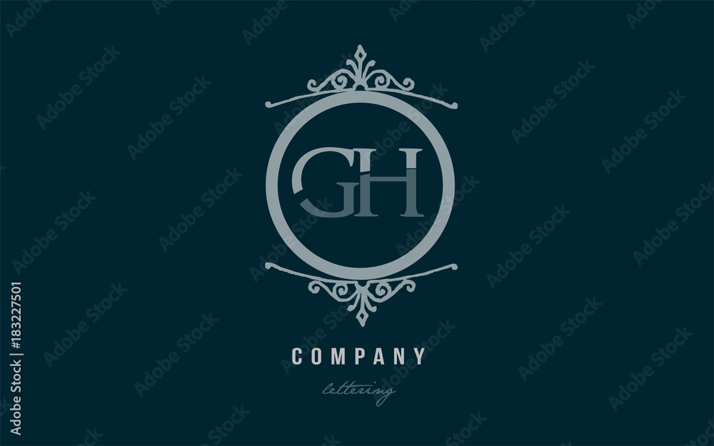 gh g h blue decorative monogram alphabet letter logo combination icon design