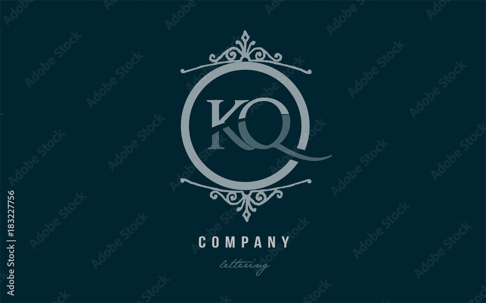 kq k q blue decorative monogram alphabet letter logo combination icon design