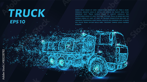 Truck of the particles. The silhouette of a truck consists of circles and points. Vector illustration.