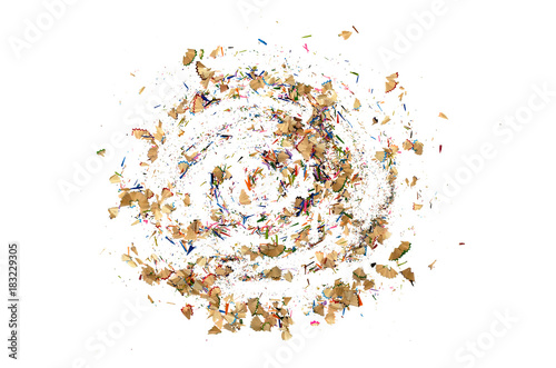 Shavings from a color pencils isolated  on a white background.