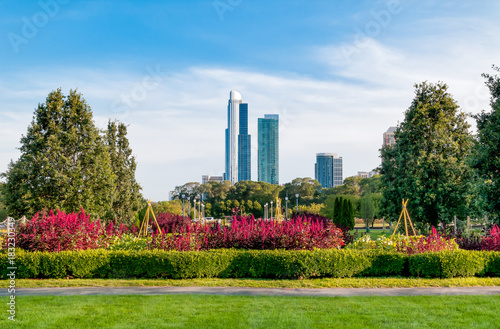 Chicago Grant Park with skyscrapers in background, Illinois, USA